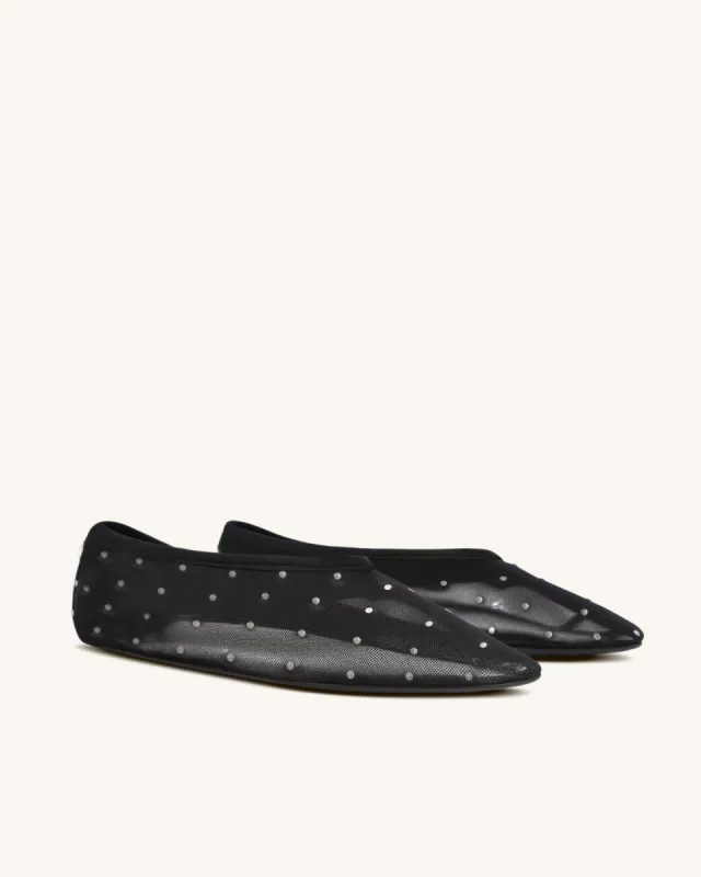 Adalyn Crystal Embellished Ballet Flats-Black sold by JW PEI