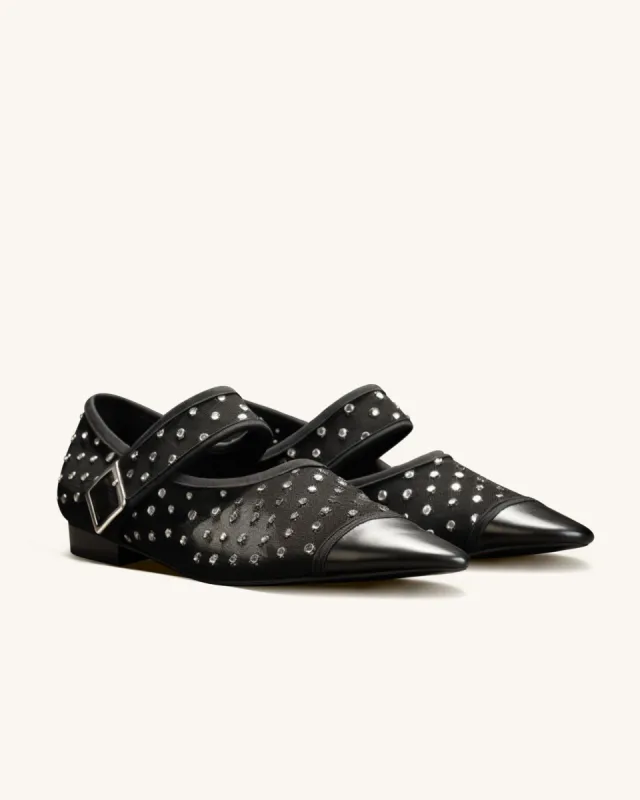 Eileen Crystal Embellished Ballet Flats-Black sold by JW PEI