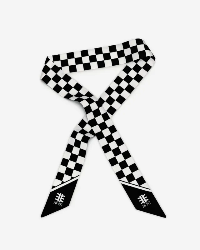 Gradient Checkerboard Faux Silk Twill Scarf - Black sold by JW PEI