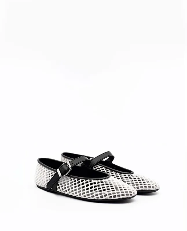 Nadia Fishnet Ballerina Flats - White&Black sold by JW PEI
