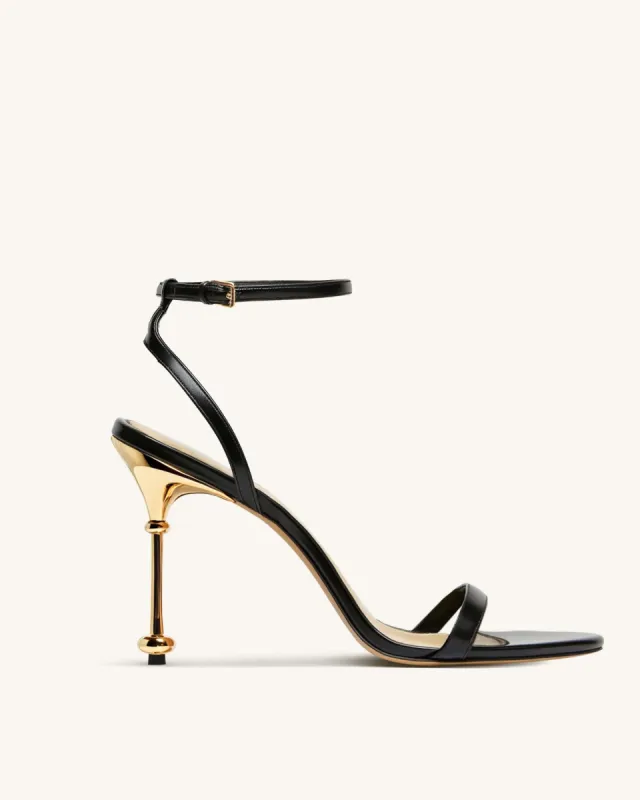 Afra Gold Metal Heel Sandals - Black sold by JW PEI
