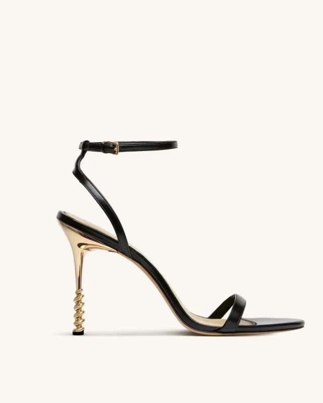 Zana Gold Metal Heel Sandals - Black sold by JW PEI
