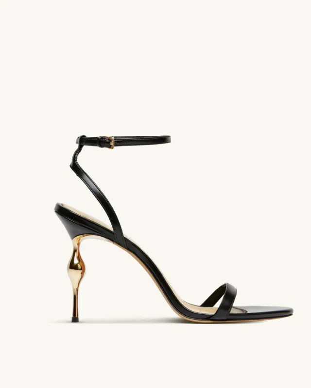 Gina Gold Metal Heel Sandals - Black sold by JW PEI