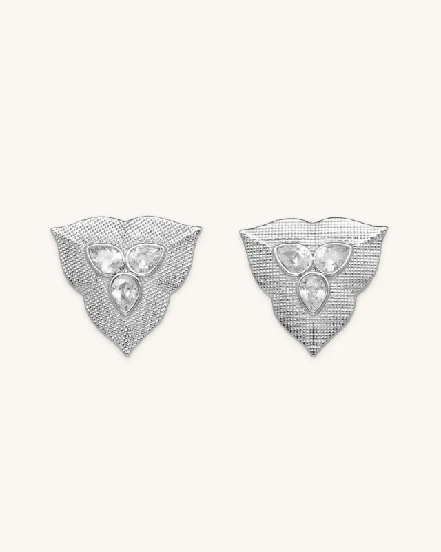 Leaf Earrings - 18ct White Gold Plated & White Zircon sold by JW PEI