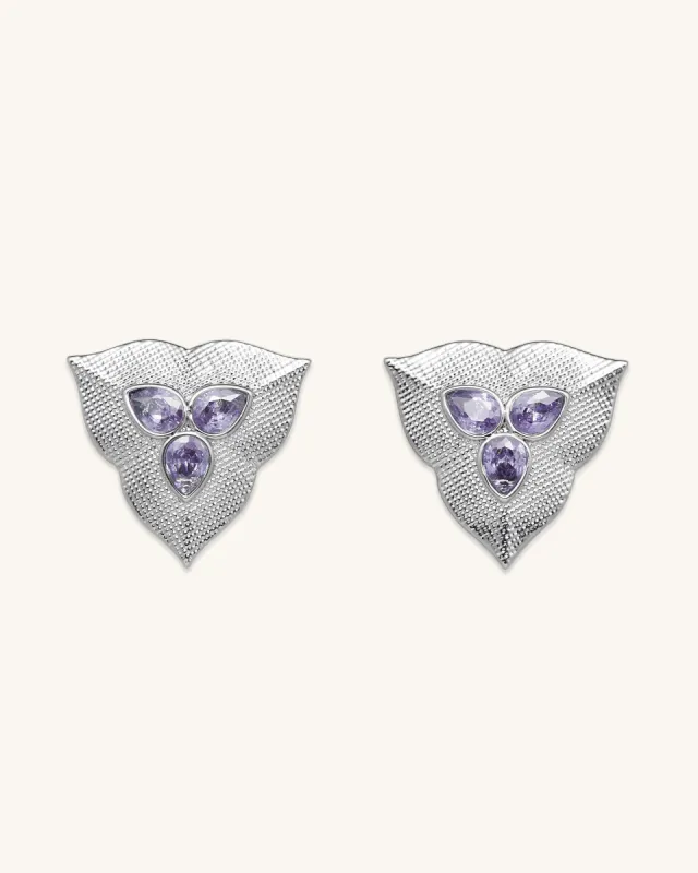 Leaf Earrings - 18ct White Gold Plated & Purple Zircon sold by JW PEI
