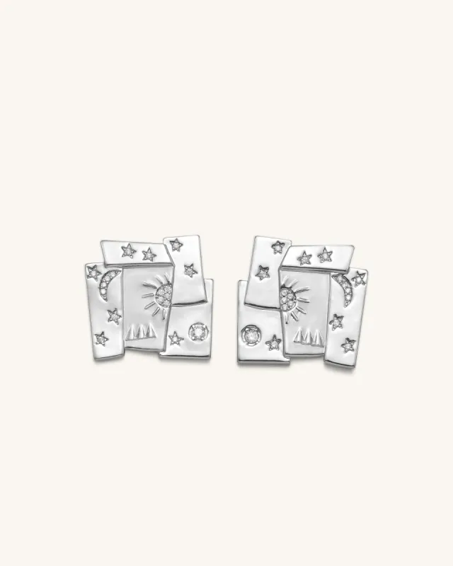 Cosmos Combination Earrings - 18ct White Gold Plated & White Zircon sold by JW PEI