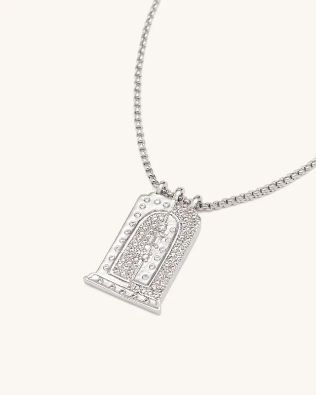 Roman Small Arch Pendant Necklace - 18ct White Gold Plated & White Zircon sold by JW PEI