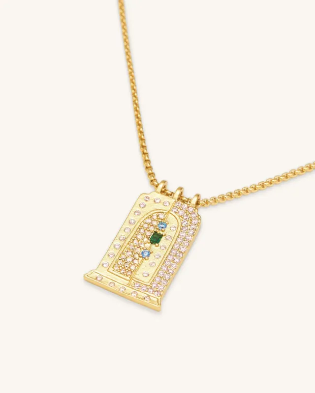 Roman Small Arch Pendant Necklace - 18ct Gold Plated & Multicolor Zircon sold by JW PEI