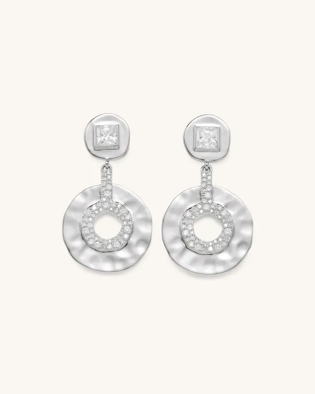 Geometrical Openwork Small Round Earrings - 18ct White Gold Plated & White Zircon sold by JW PEI