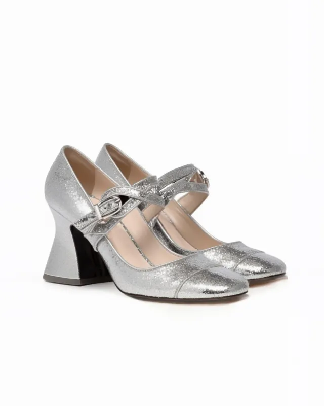 Glitter Mary Jane Pumps-Silver sold by JW PEI