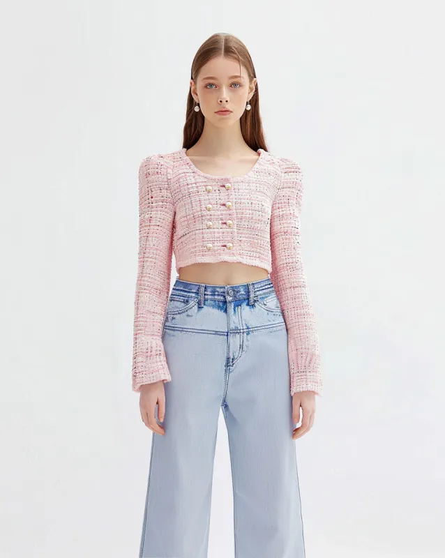 Elegance 
Crew Neck Tweed Cropped Jacket sold by JW PEI