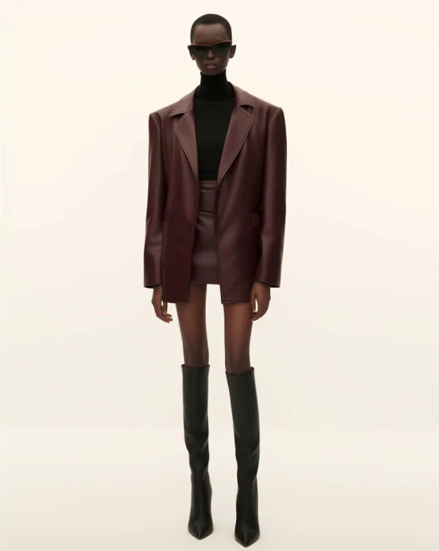 Burgundy Over-sized Faux Leather Jacket sold by JW PEI
