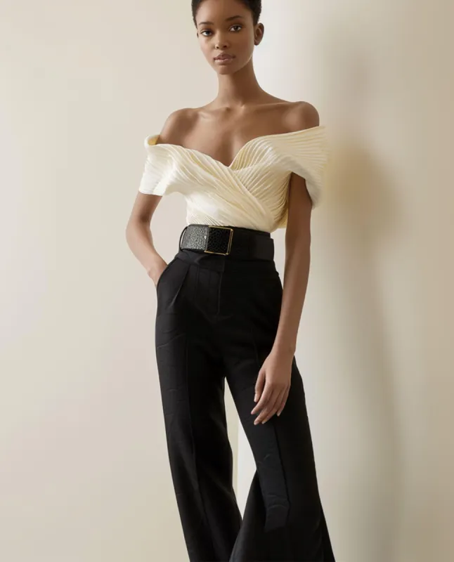 Beige pleated top sold by JW PEI