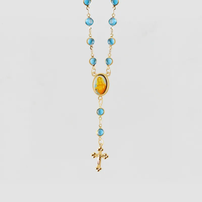 The Mary Blue Stone Rosary Necklace sold by The M Jewelers