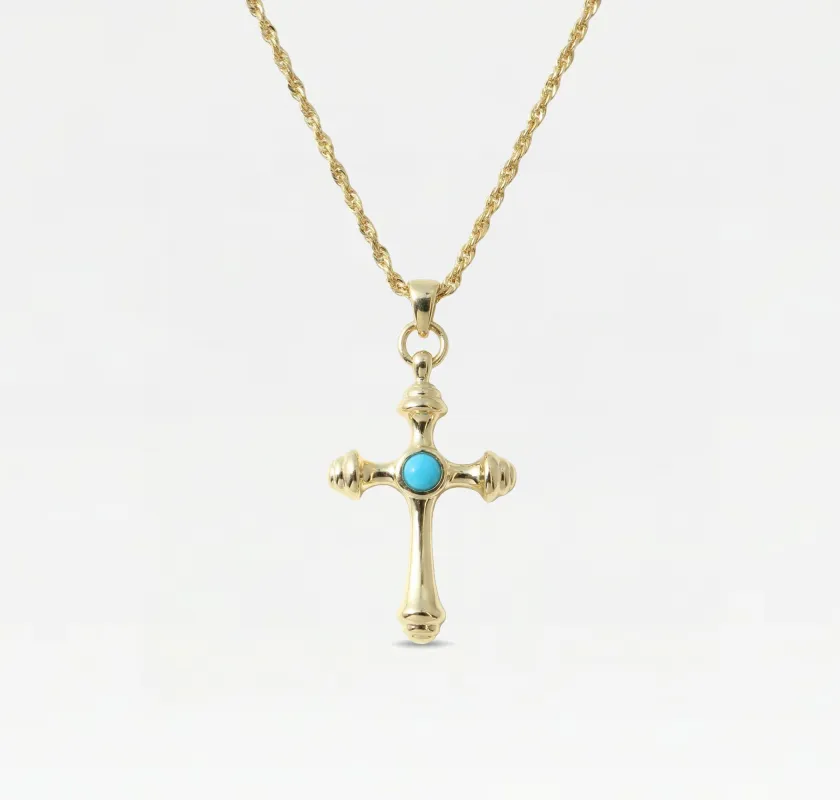 THE LUMA AQUA CROSS PENDANT NECKLACE sold by The M Jewelers