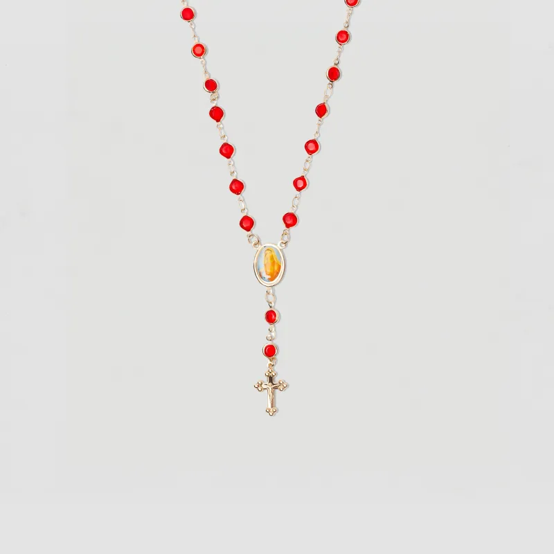 The Red Stone Rosary Necklace sold by The M Jewelers
