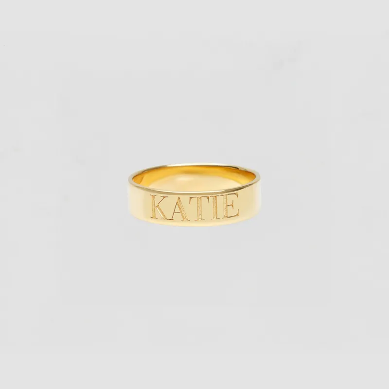 The Embossed Name Ring sold by The M Jewelers