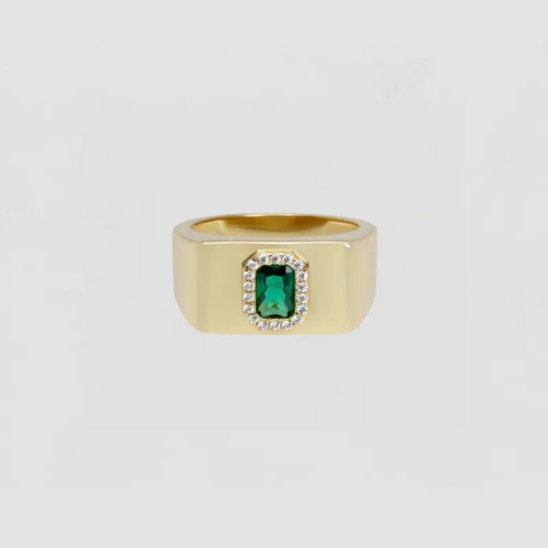 The Green Stone Square Signet Ring sold by The M Jewelers