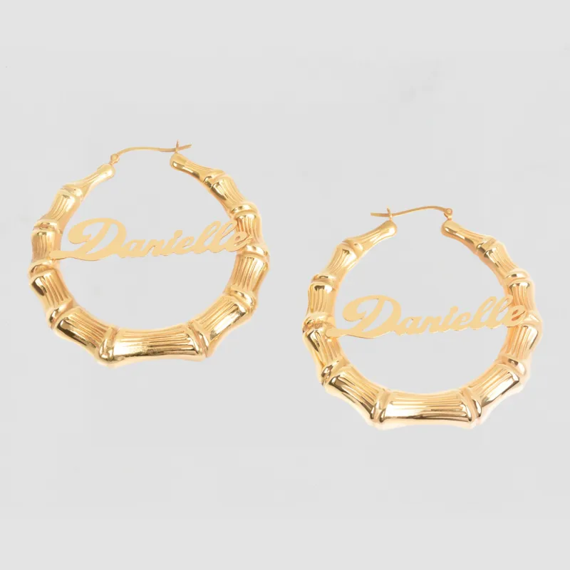 The Bamboo Name Hoops made by The M Jewelers