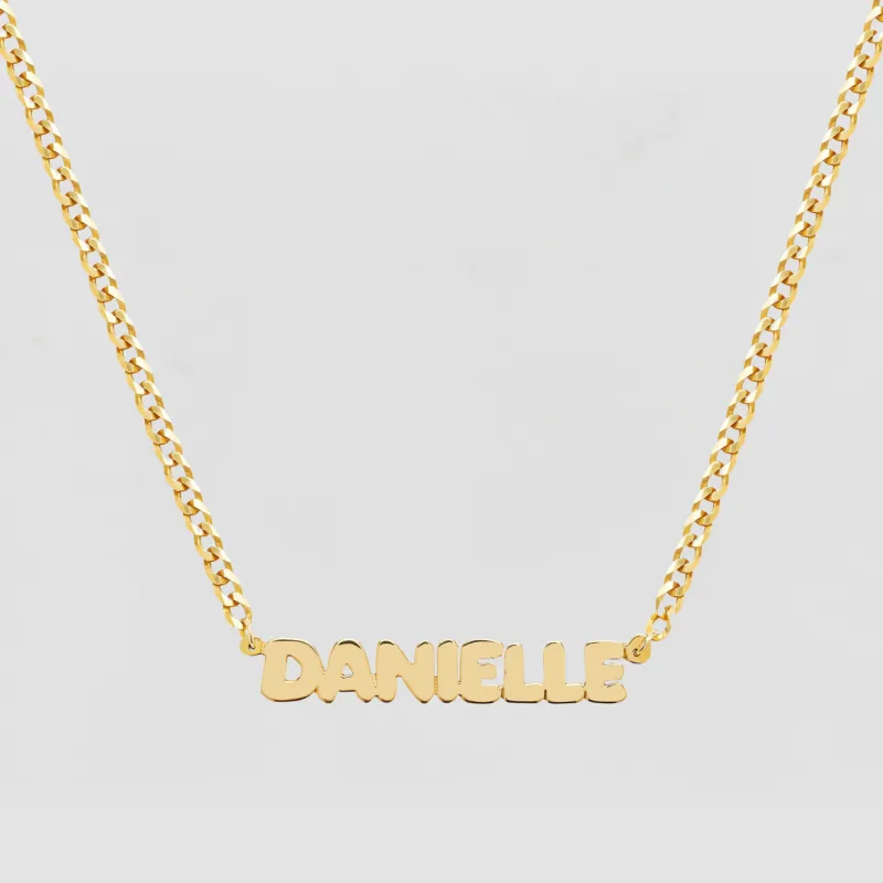 The Bubble Letter Curb Chain Nameplate Necklace sold by The M Jewelers