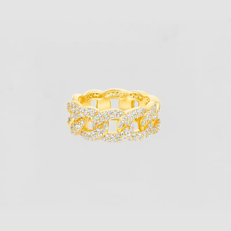 The Iced Out Cuban Link Ring sold by The M Jewelers