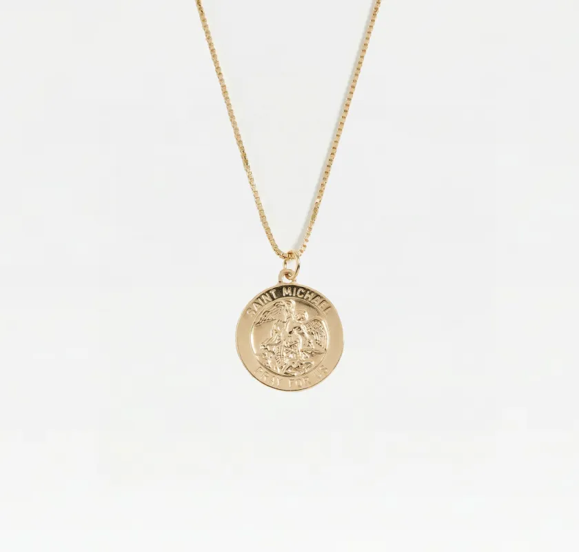 The Saint Michael Single Medal Necklace sold by The M Jewelers