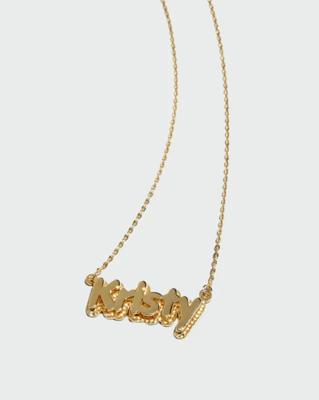 The Double Plate Bubble Letter Nameplate Necklace sold by The M Jewelers
