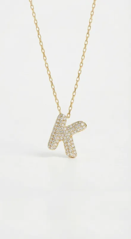 The Pavé Bubble Letter Pendant Necklace sold by The M Jewelers