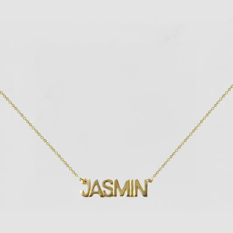 The Block Nameplate Uppercase sold by The M Jewelers