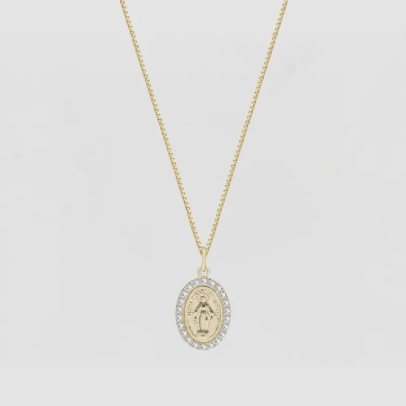 The Oval Mary Pendant Necklace Pavé sold by The M Jewelers