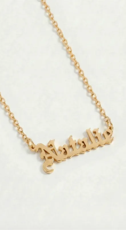 The Gothic Nameplate Necklace made by The M Jewelers