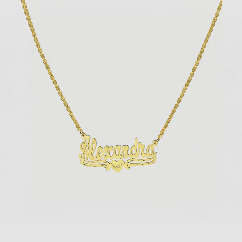 The Single Heart Rope Cut Nameplate Necklace sold by The M Jewelers