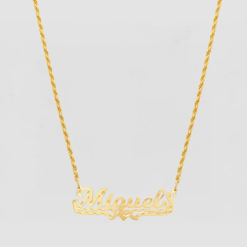 The Single Heart Cut Nameplate Necklace made by The M Jewelers