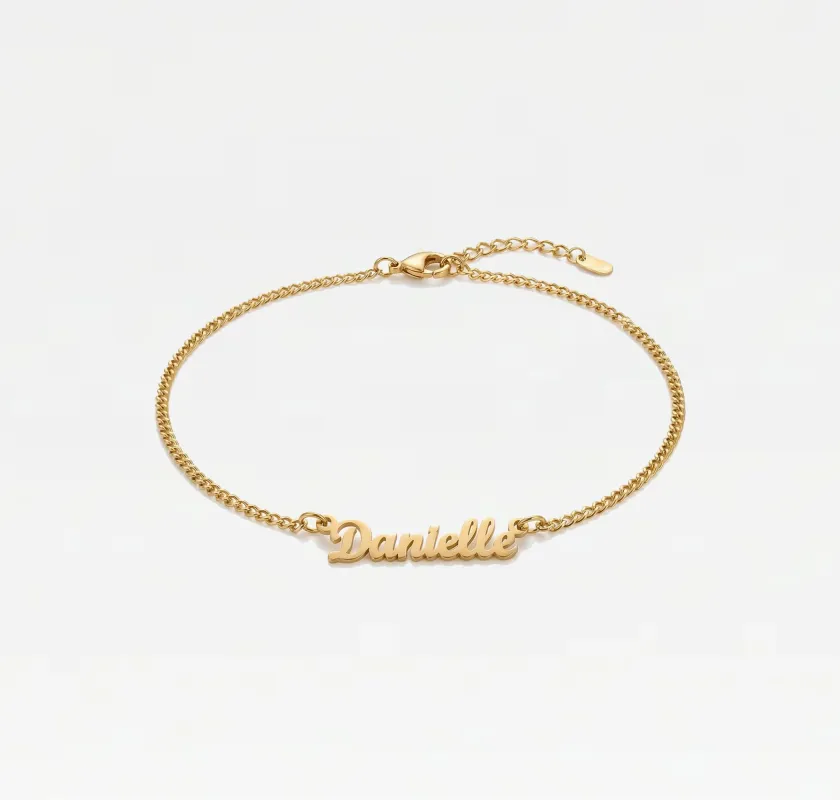 The Tiny Script Nameplate Anklet made by The M Jewelers