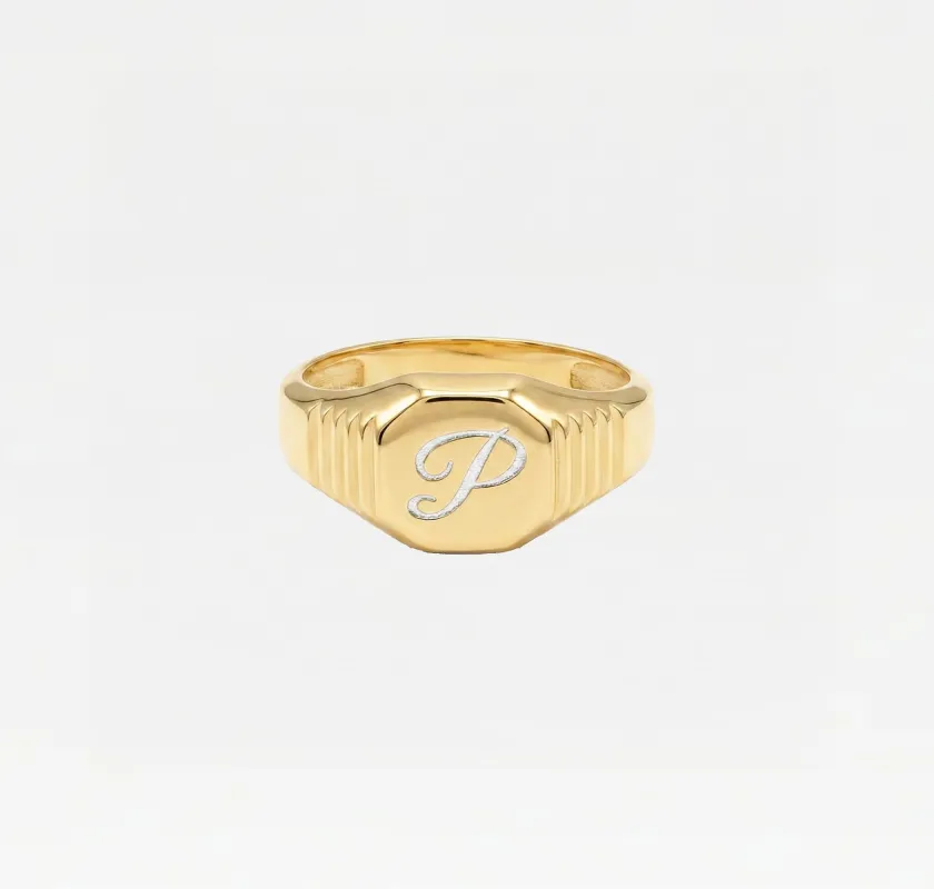 The Script Ridge Signet Ring made by The M Jewelers