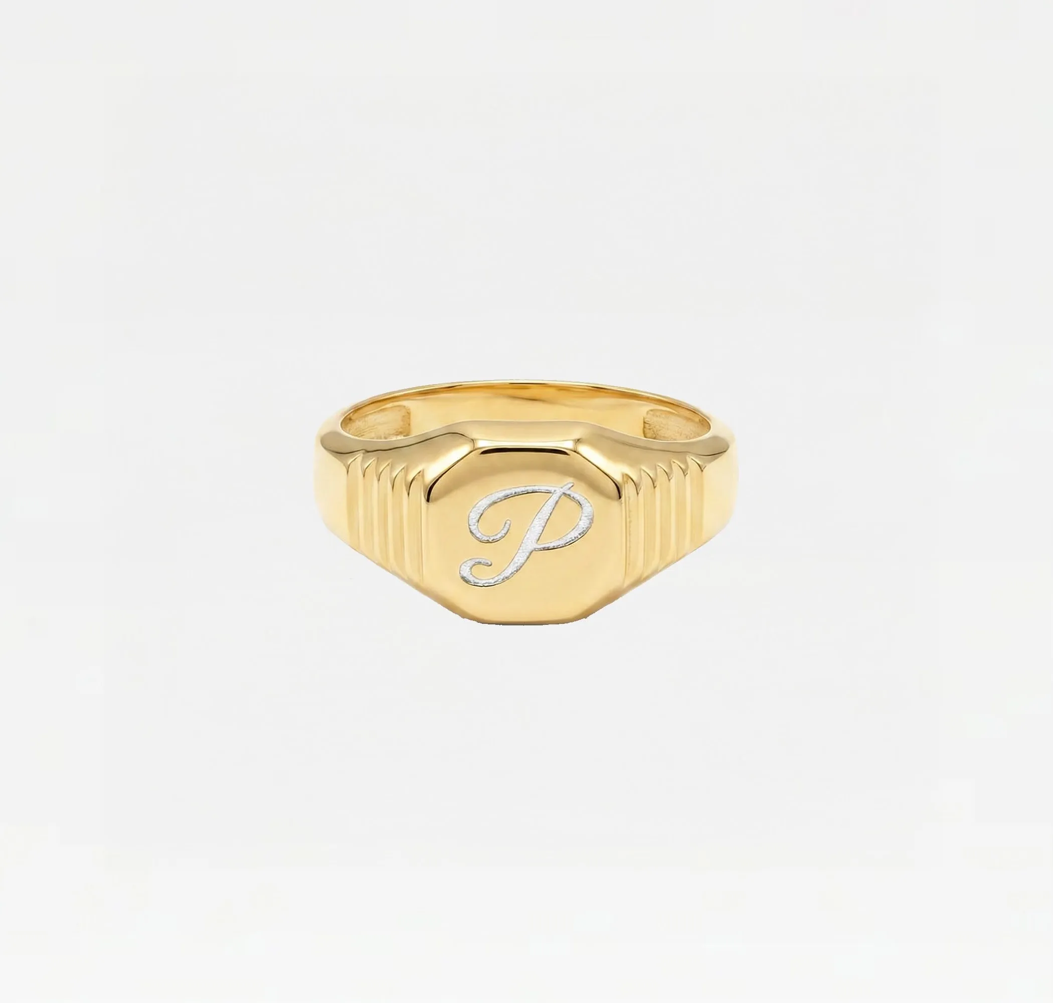 The Script Ridge Signet Ring sold by The M Jewelers