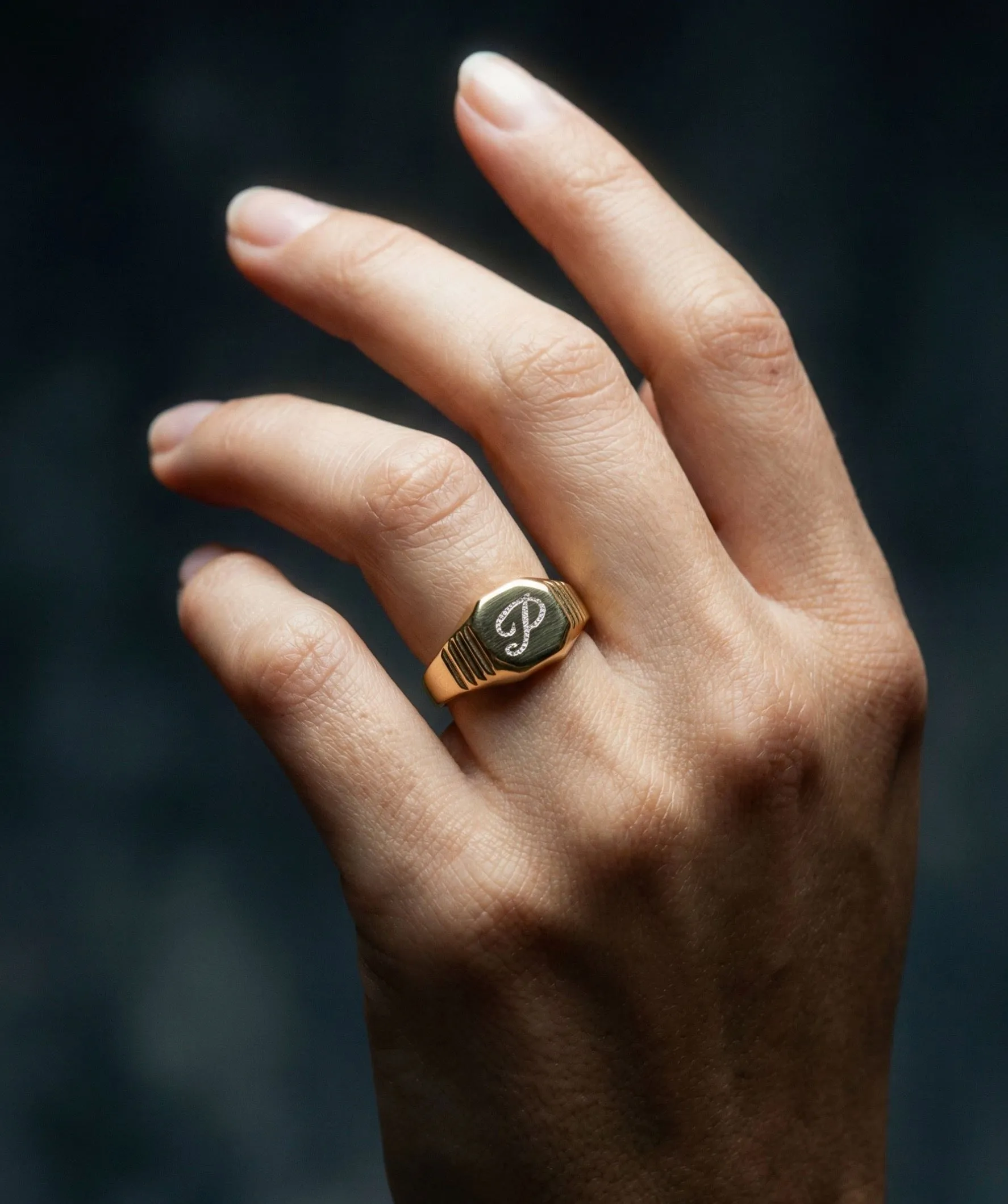 The Script Ridge Signet Ring sold by The M Jewelers product image thumbnail 4