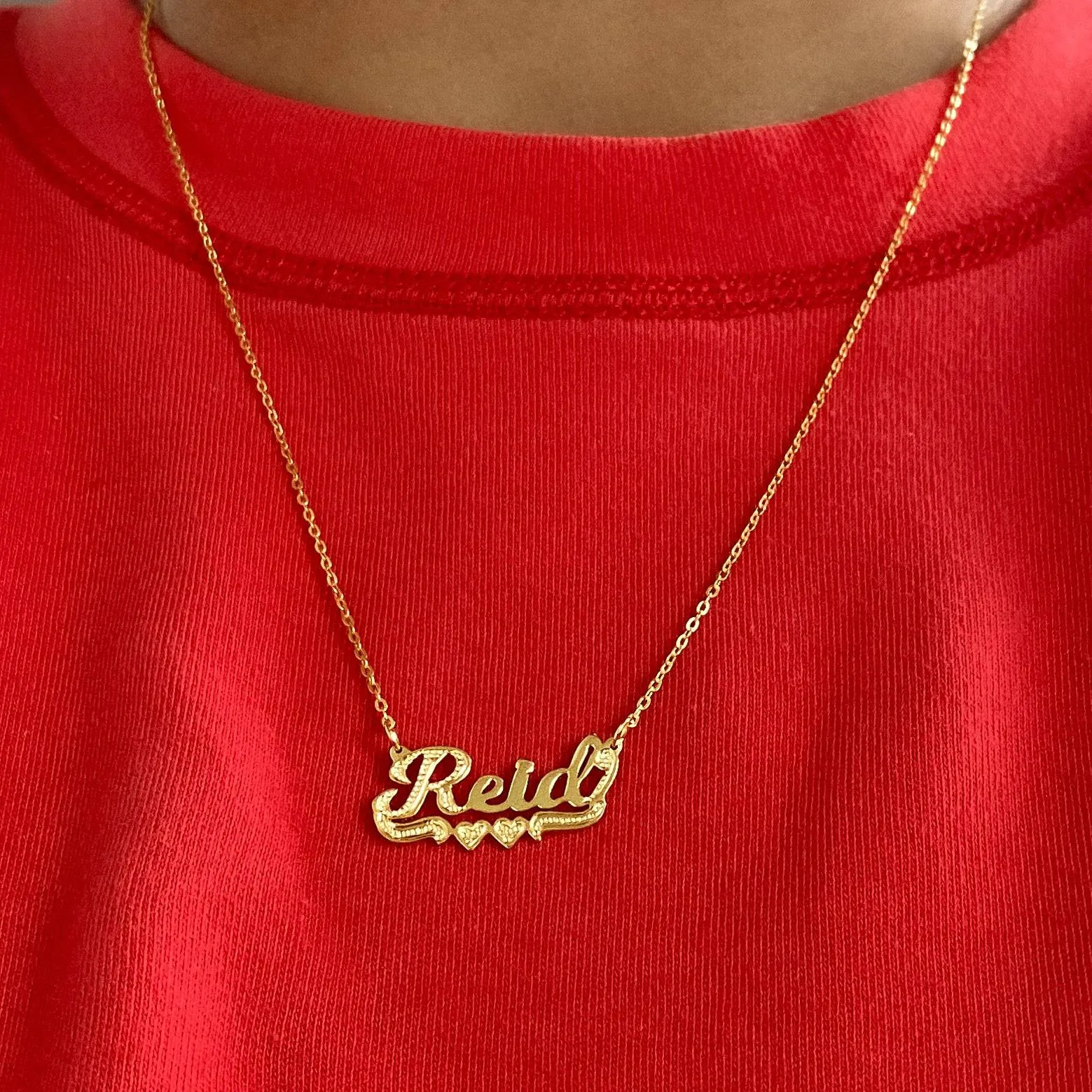 The Solid Gold Mini Classic Nameplate Necklace sold by The M Jewelers product image thumbnail 3