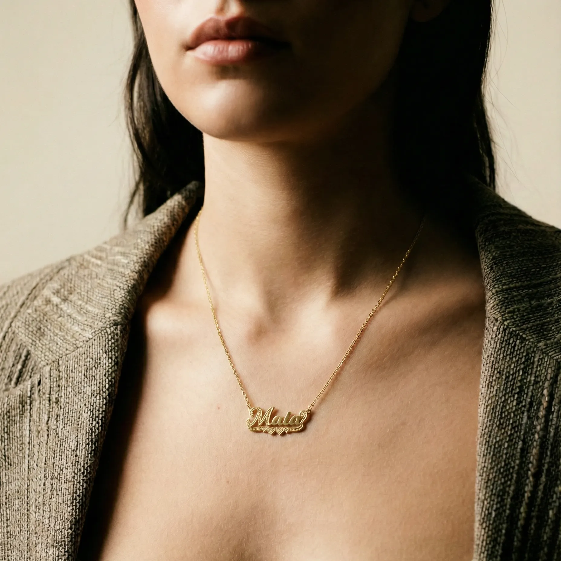 The Solid Gold Mini Classic Nameplate Necklace sold by The M Jewelers product image thumbnail 2