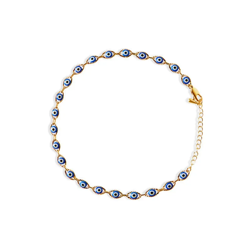 The Evil Eye Ornate Bezel Link Anklet made by The M Jewelers