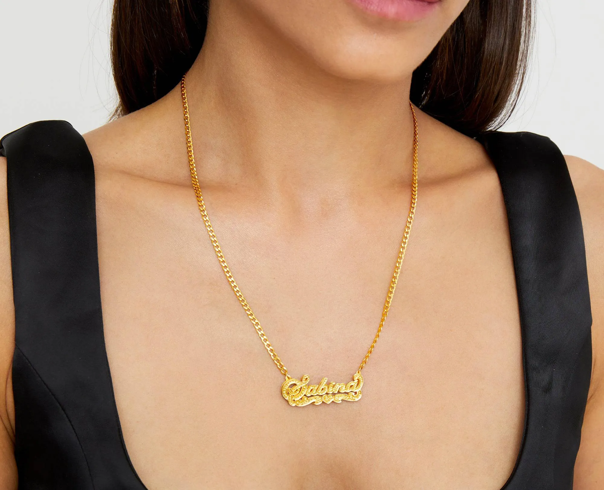 The Double Plate Classic Nameplate Necklace sold by The M Jewelers product image thumbnail 2