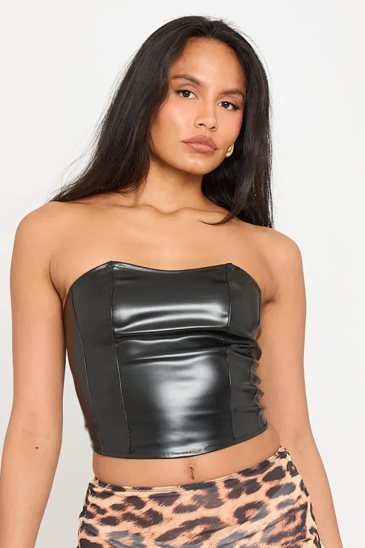 Black Faux Leather Bustier Corset Crop Top sold by Nothingbutstyle