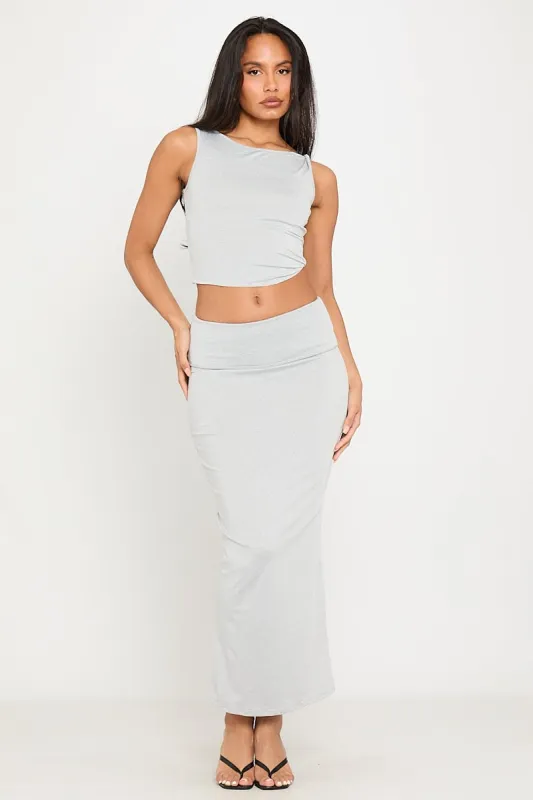 Light Grey Off Shoulder Top & Fold Over Maxi Skirt sold by Nothingbutstyle