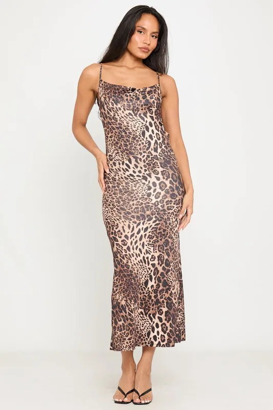 Leopard Print Cowl Neck Tie Back Maxi Dress sold by Nothingbutstyle