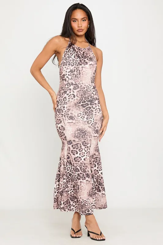 Leopard Print Halter Neck Open Back Maxi Dress sold by Nothingbutstyle