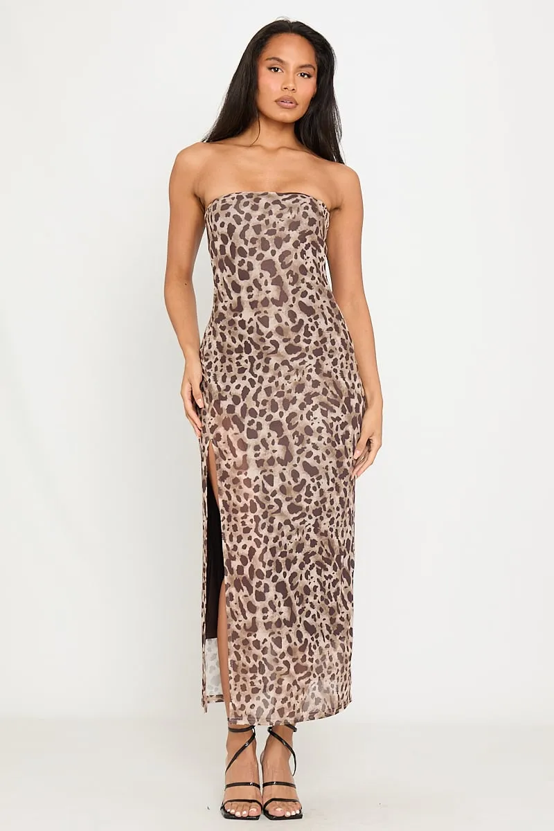Leopard Print Chiffon Strapless Split Midi Dress sold by Nothingbutstyle product image thumbnail 4