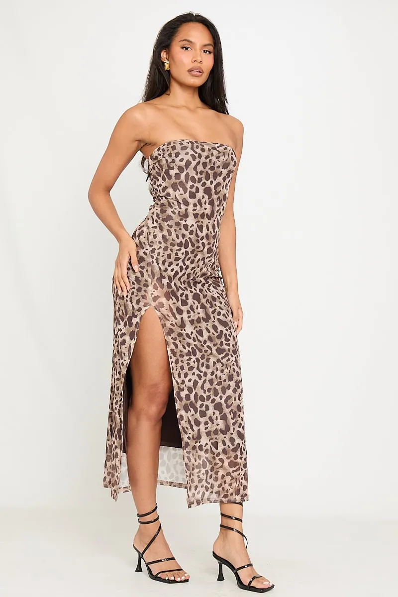 Leopard Print Chiffon Strapless Split Midi Dress sold by Nothingbutstyle product image thumbnail 2