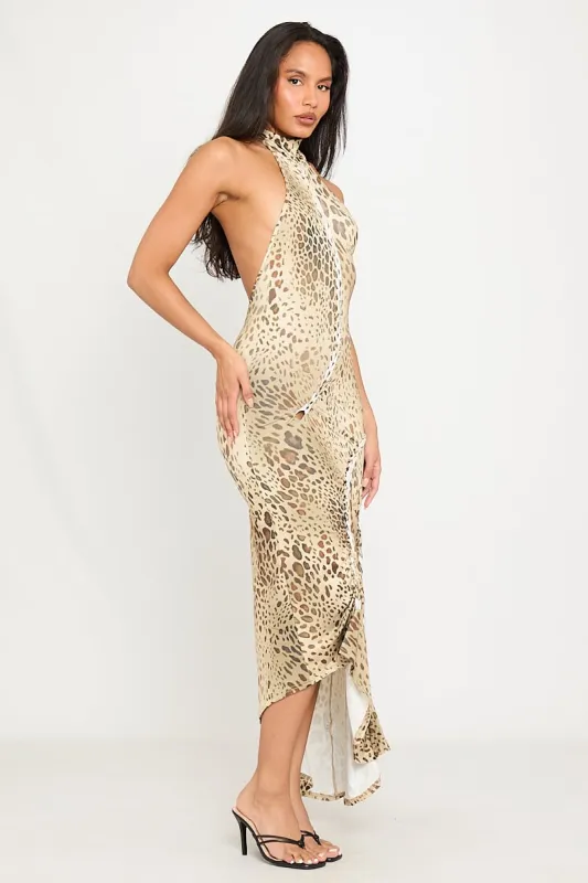 Leopard Print High Neck Open Back Maxi Dress sold by Nothingbutstyle