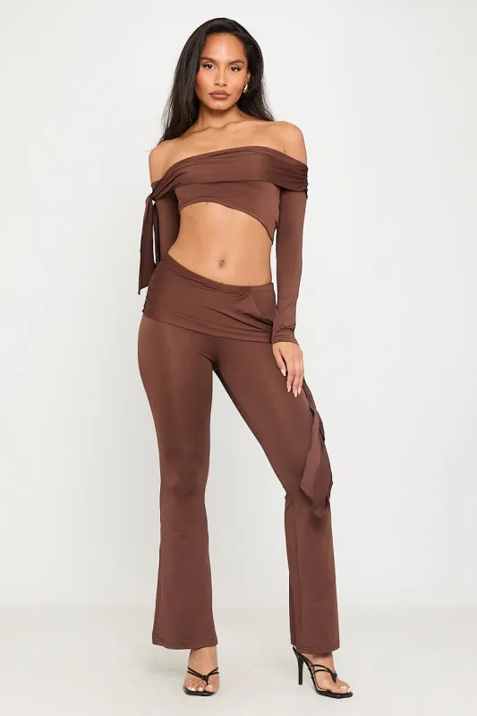 Chocolate Off Shoulder Top & Flared Leggings Co-Ord sold by Nothingbutstyle