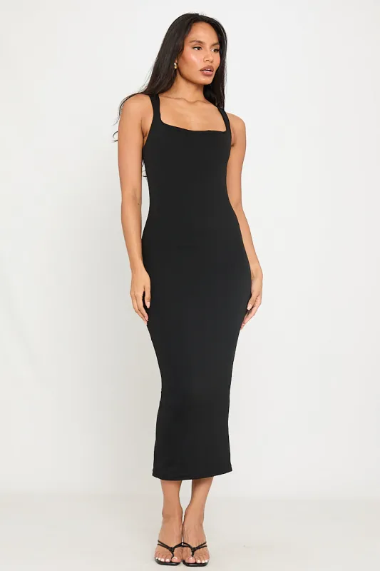 Black Square Neck Double Layered Midi Dress sold by Nothingbutstyle